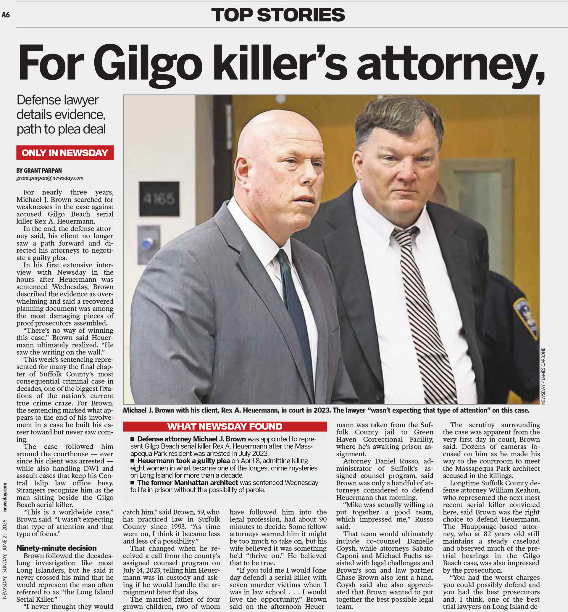 The Serial<br />
Killer’s Lawyer<br />
Michael J.Brown discusses his client,<br />
the evidence and the path to a plea page 2